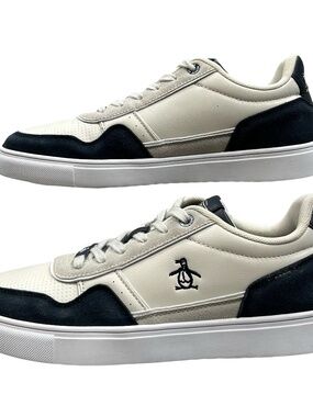 Original Penguin Men's Frost Beige Navy Retro Textile Sneakers Size 10